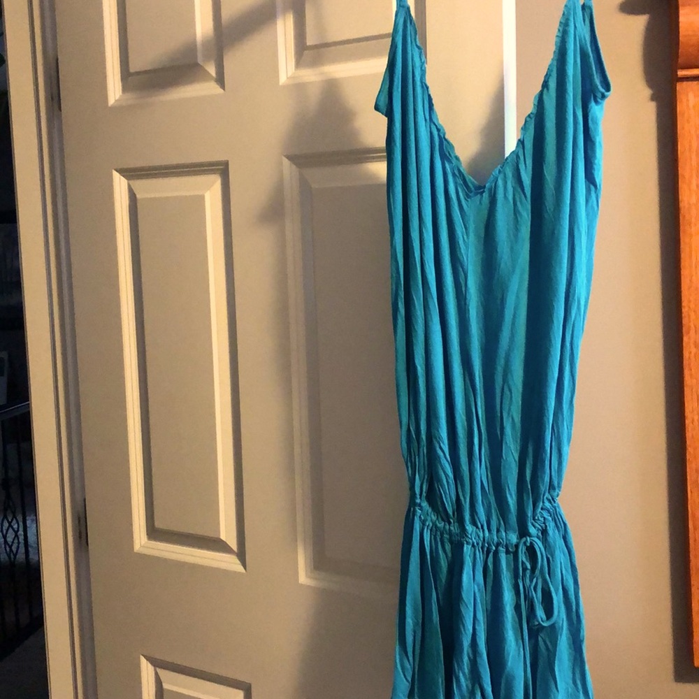 Short dress with adjustable tie waist and draped tank top